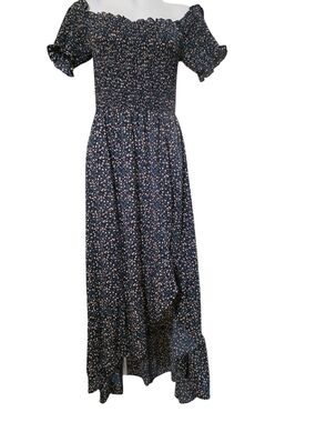 Smocked Navy Floral Maxi Dress - Women